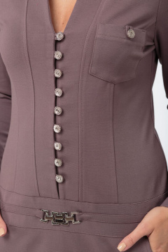 Трикотажное нарядное платье с карманами и поясом в стиле спорт-шик Anelli 124 коричневый - фото 3