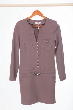 Трикотажное нарядное платье с карманами и поясом в стиле спорт-шик Anelli 124 коричневый - фото 5