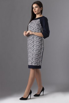 Платье из трикотажа с потайной молнией и нагрудными вытачками VIZAVI 613 темно-синий/молоко - фото 2