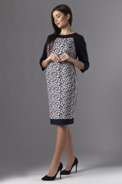 Платье из трикотажа с потайной молнией и нагрудными вытачками VIZAVI 613 темно-синий/молоко - фото 3