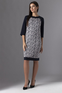 Платье из трикотажа с потайной молнией и нагрудными вытачками VIZAVI 613 темно-синий/молоко - фото 1