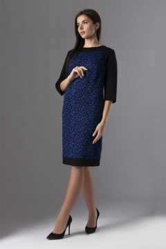 Платье из трикотажа приталенное с молнией и вытачками VIZAVI 613 черный/василек - фото 1
