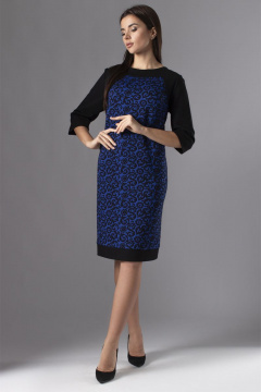 Платье из трикотажа приталенное с молнией и вытачками VIZAVI 613 черный/василек - фото 2