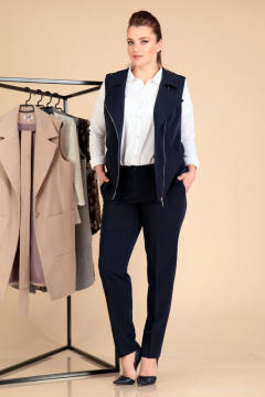 Брюки и жилет демисезонный деловой стиль из вискозы и текстиля Liona Style 595 темно-синий - фото 1