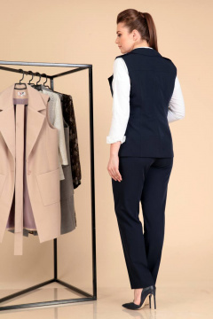 Брюки и жилет демисезонный деловой стиль из вискозы и текстиля Liona Style 595 темно-синий - фото 3