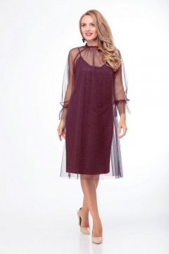 Платье свободного кроя с мерцающими вставками на каждый день Anelli 794 бордовый - фото 2