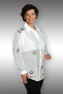 Блуза свободного кроя из хлопка с рубашечным воротником Таир-Гранд 62273 серая.полоска-якорь - фото 1