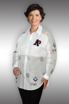 Блуза свободного кроя из хлопка с рубашечным воротником Таир-Гранд 62273 серая.полоска-якорь - фото 2