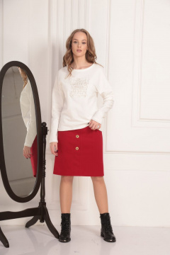 Демисезонный трикотажный свитшот с вышивкой и вставками AMORI 6179 молоко - фото 2