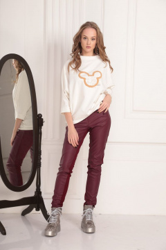 Бежевый свитшот с игривой вышивкой и сетчатым украшением AMORI 6192 молоко - фото 1