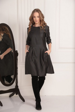 Милое платье из ткани с игривой юбкой в складки AMORI 9449 графит - фото 1