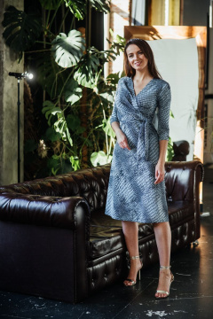 Платье из трикотажа с складками и поясом, трапециевидная юбка Edibor 2057 - фото 1