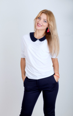 Круглогодичная белая блуза с зауженным рукавом 3/4 Mita КМ504 - фото 1