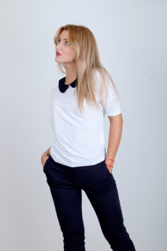 Круглогодичная белая блуза с зауженным рукавом 3/4 Mita КМ504 - фото 2