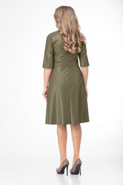 Платье из эко-кожи с пуговицами и съемным поясом Anelli 801 хаки - фото 2