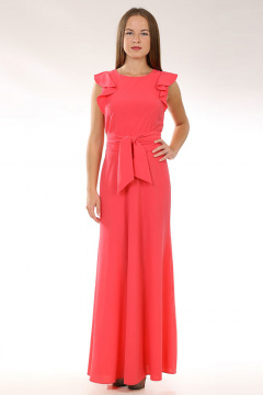 Красное платье в пол с воланами из текстиля Sharm-Art 835 коралл - фото 1