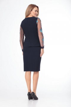 Элегантное платье с баской и кружевом для особых случаев Anelli 779 синий+бирюза - фото 2