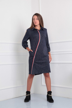 Платье из хлопкового трикотажа с ассиметричной застежкой VIA-Mod 369 темно-синий - фото 2