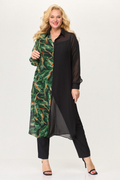 Свободная рубашка из шифона с разрезами и классическим воротником Avenue 0315-1 черный+дизайн - фото 1