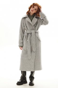 Модное серое демисезонное пальто с поясом Golden Valley 7139-1 серый - фото 2