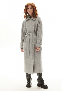 Модное серое демисезонное пальто с поясом Golden Valley 7139-1 серый - фото 1