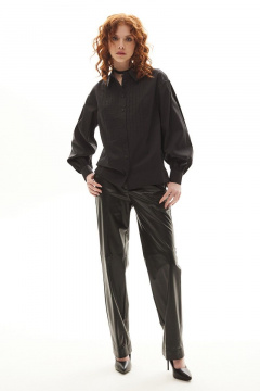 Деловая чёрная блуза с защипами из хлопка Golden Valley 2311 черный - фото 2
