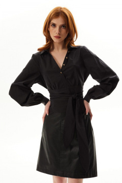 Базовая черная блуза с запахом из хлопка Golden Valley 2323 черный - фото 2