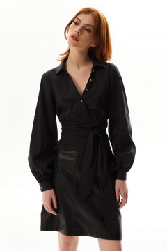 Базовая черная блуза с запахом из хлопка Golden Valley 2323 черный - фото 1