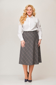 Миди юбка из костюмной ткани с потайной молнией Swallow 638 сине-бирюзовая_клетка - фото 2