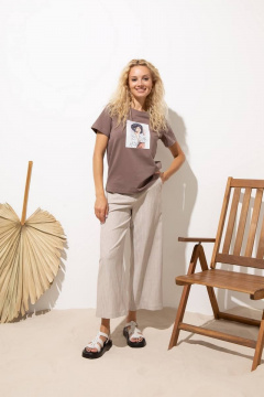 Летний хлопковый джемпер и майка в коричневом цвете Femme & Devur 30724 1.31F(170) - фото 2