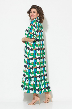 Летнее платье из текстиля с воланом и воротником-стойкой Koketka i K 1049 зеленый-белый - фото 2