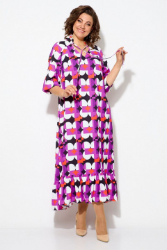 Платье из легкой ткани с воланом и воротником-стойкой Koketka i K 1049 фиолетовый-белый - фото 4