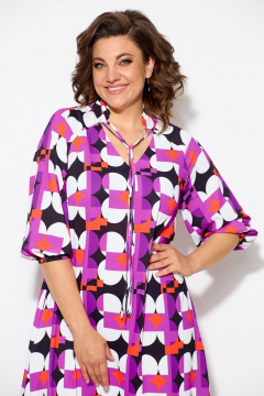 Платье из легкой ткани с воланом и воротником-стойкой Koketka i K 1049 фиолетовый-белый - фото 3