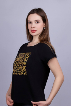 Полуприлегающий джемпер из хлопка с регланом Verally 431П-2 гепард на чёрном - фото 3