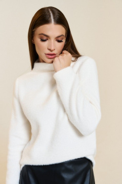 Джемпер женский из трикотажного полотна с укороченным рукавом и стойкой DILIA 0763 кремовый - фото 1