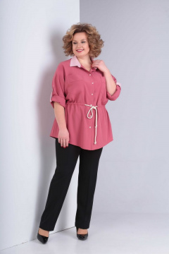 Блуза из блузочной ткани с кулиской и накладными карманами Орхидея 1004 розовый - фото 2
