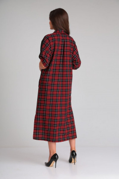 Летнее вискозное платье с воротником и вышивкой пайетками Michel chic 2134 черный-красный - фото 5