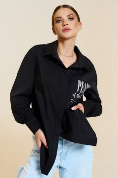 Блуза прямого силуэта с накладным карманом и стойкой DILIA 0777 черный - фото 2