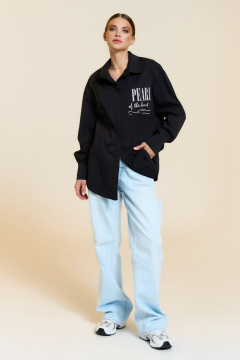 Блуза прямого силуэта с накладным карманом и стойкой DILIA 0777 черный - фото 1