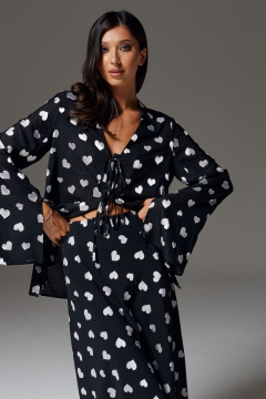 Демисезонная черная рубашка с сердцами и разрезами на завязках ANNETE A737 - фото 3