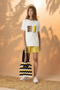 Джемпер с принтом и коротким рукавом из трикотажа Barbara Geratti С4185BG молочн/желт - фото 1