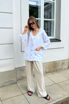 Блуза из льна прямая с капюшоном и накладными карманами Mirolia 1181 белый - фото 3