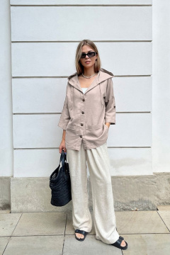 Блуза из льна приталенная с капюшоном и накладными карманами Mirolia 1181 бежевый - фото 3