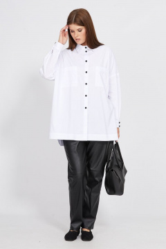 Демисезонная оверсайз блузка из хлопка с накладными карманами EOLA 2483 белый - фото 2