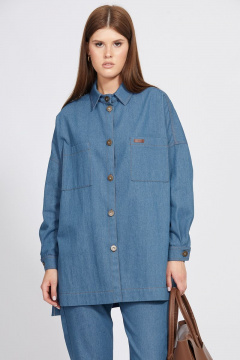Демисезонная джинсовая блузка оверсайз с нашивкой EOLA 2487 темно_голубой - фото 5