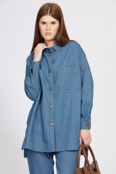 Демисезонная джинсовая блузка оверсайз с нашивкой EOLA 2487 темно_голубой - фото 4