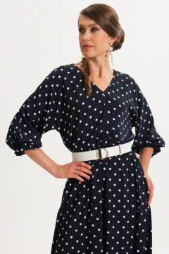 Синее расклешенное платье с V-образным вырезом и карманами VI ORO VR-1051/2 - фото 3