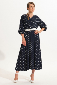 Синее расклешенное платье с V-образным вырезом и карманами VI ORO VR-1051/2 - фото 1