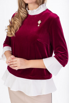 Блуза трансформер из вельвета с разъемными манжетами Anelli 604 бордо - фото 3