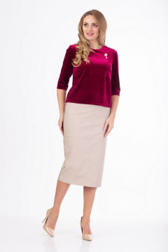 Блуза трансформер из вельвета с разъемными манжетами Anelli 604 бордо - фото 2